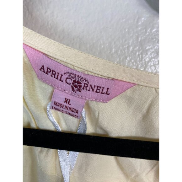 NEW April Cornell Long Sleeve Tunic Top Women size XL Butter Yellow Floral Boho - Picture 3 of 16